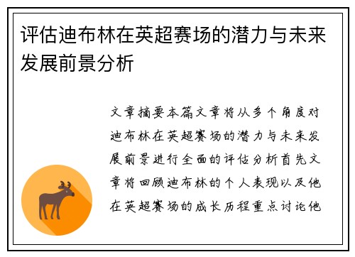 评估迪布林在英超赛场的潜力与未来发展前景分析