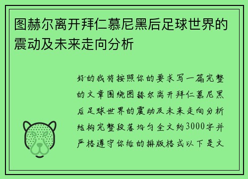 图赫尔离开拜仁慕尼黑后足球世界的震动及未来走向分析